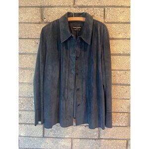 Margaret Godfrey Navy Blue Suede Button-Up Jacket Size 16 Womens Classic Fit